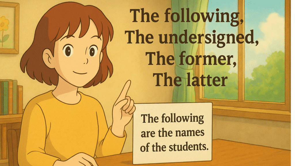 Grammar Rule The Following, The Undersigned, The Former, The Latter